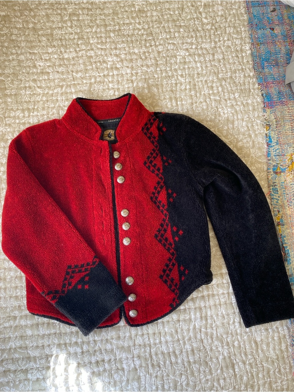 Vintage Equestrian Inspired Red & Black Women’s Fleece Jacket